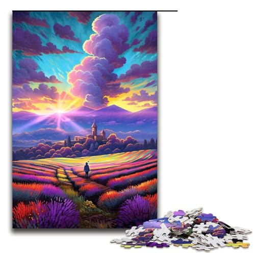 1000 Teile Lavendelfelder in der Provence Frankreich Puzzle für Erwachsene Holzpuzzle Familienspiele 1000 Teile (75 x 50 cm) von linghhiming