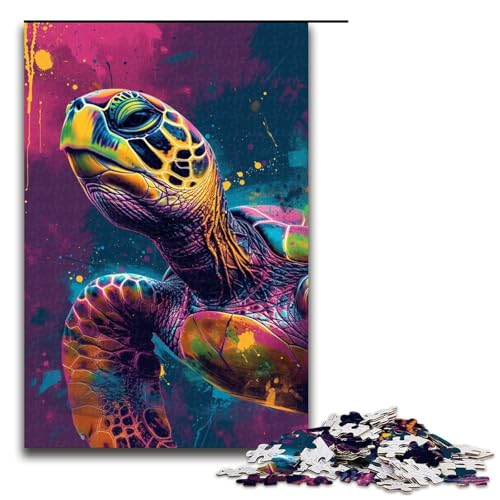 1000 Teile Psychedelic Planet Turtle Puzzle für Erwachsene Holzpuzzle Familienspiele 75 x 50 cm von linghhiming