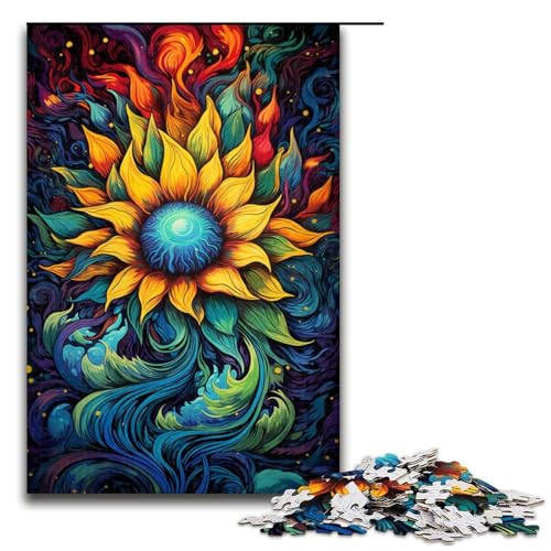 1000 Teile Psychedelische Bunte Sonnenblumen Puzzles für Erwachsene Holzpuzzle Familienspiele 1000 Teile (75 x 50 cm) von linghhiming