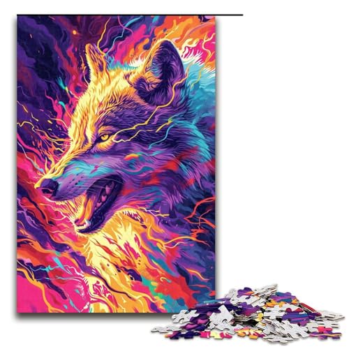 1000 Teile Psychedelisches farbenfrohes exotisches Wolfspuzzle für Erwachsene Holzpuzzle Familienspiele 1000 Teile (75 x 50 cm) von linghhiming