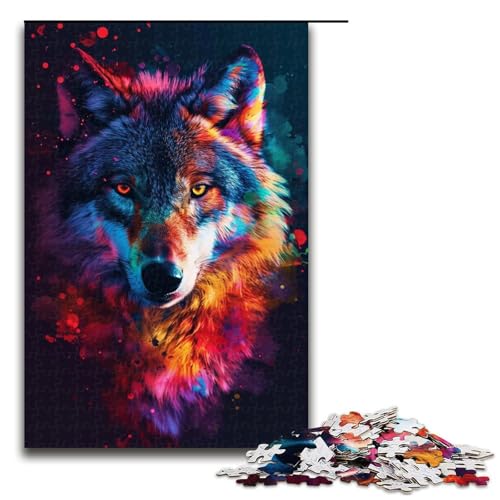 1000 Teile Psychedelisches farbenfrohes exotisches Wolfspuzzle für Erwachsene Holzpuzzle Familienspiele 1000 Teile (75 x 50 cm) von linghhiming