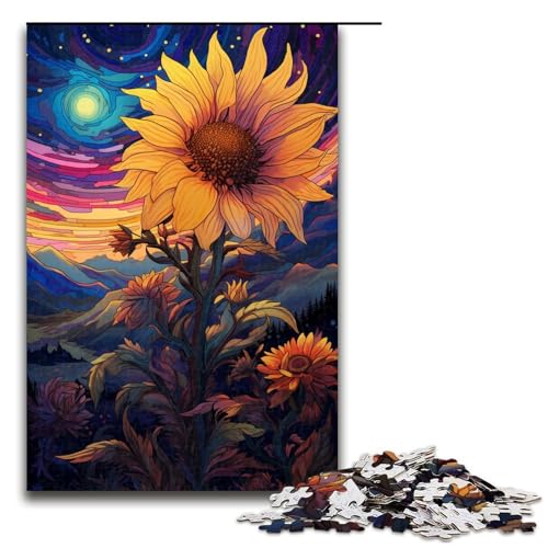 1000 Teile Sonnenblumen unter Nachtlicht Puzzle für Erwachsene Spaß für die ganze Familie Familienspiel Stressabbau schwieriges Herausforderungspuzzle 75 x 50 cm von linghhiming