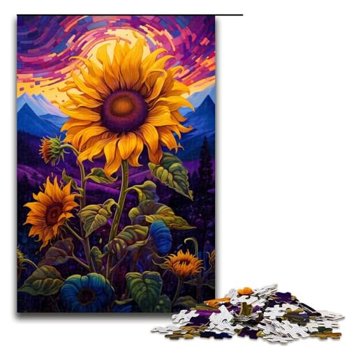 1000 Teile Sonnenblumen unter Nachtlicht Puzzlespiel Puzzle für Erwachsene geeignet für Paare und Teenager ab 14 Jahren 75 x 50 cm von linghhiming