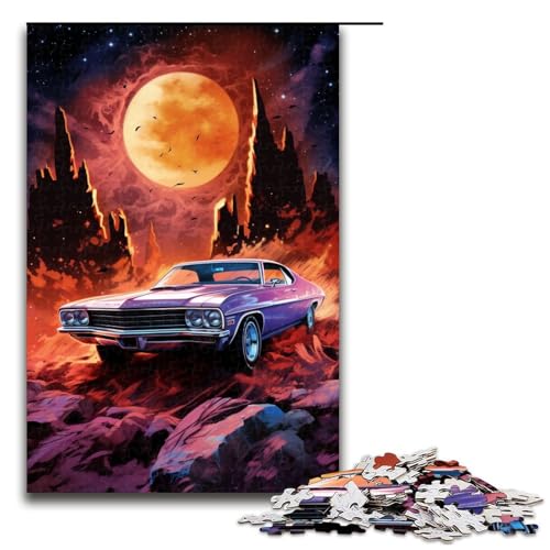 1000 Teile buntes psychedelisches Neon Auto Mond Puzzlespiel Puzzle für Erwachsene geeignet für Paare und Teenager ab 14 Jahren (Größe 75 x 50 cm) von linghhiming