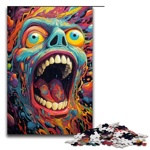 1000 Teile buntes psychedelisches Totenkopfmonster Puzzle für Erwachsene Holzpuzzle Familienspiele (Größe 75 x 50 cm) von linghhiming