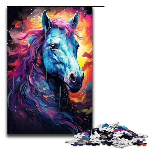 1000 Teile buntes psychedelisches Weltraumpferd Abenteuerpuzzle für Erwachsene unmögliches Puzzle zum Stressabbau für Teenager ab 14 Jahren (Größe 75 x 50 cm) von linghhiming