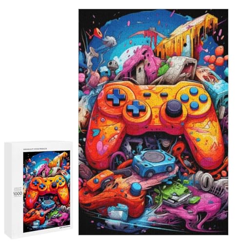 1000 Teile für Erwachsene und Kinder von Jigsaw Art. Gamepad Puzzles für Erwachsene. Rundes Holzpuzzle (75 x 50 cm) von linghhiming