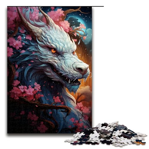 1000 Teile für Erwachsene und Kinder von Jigsaw Bunte psychedelische Drachen und Kirschblüten aus Japan Puzzle für Erwachsene aus Holz (Größe 75 x 50 cm) von linghhiming