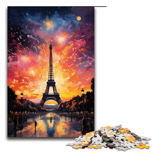 1000 Teile für Erwachsene und Kinder von Jigsaw Buntes psychedelisches Eiffelturm Puzzle für Erwachsene Holzpuzzle (Größe 75 x 50 cm) von linghhiming