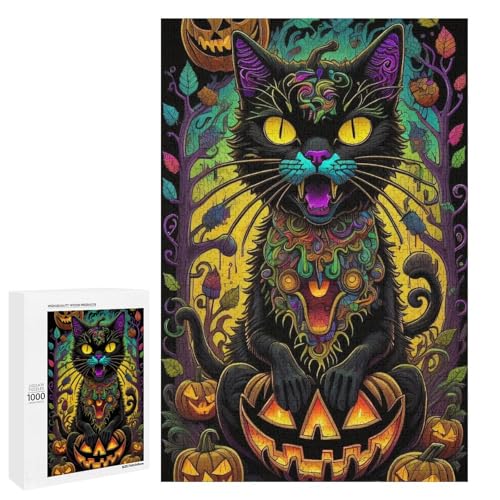 1000 Teile für Erwachsene und Kinder von Jigsaw Halloween Katzen Puzzles für Erwachsene Holzpuzzle (75 x 50 cm) von linghhiming