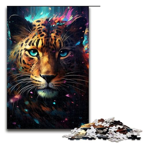 1000 Teile für Erwachsene und Kinder von Jigsaw. Die farbenfrohe Psychedelia des süßen kleinen kosmischen Leoparden. Puzzle für Erwachsene. Holzpuzzle 75 x 50 cm von linghhiming