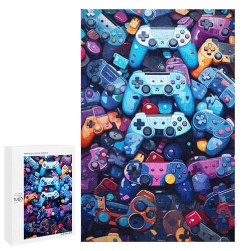 1000 teiliges Cartoon Gamepad Puzzle für Kinder runde Holzpuzzles Heimkunst Dekoration (75 x 50 cm) von linghhiming