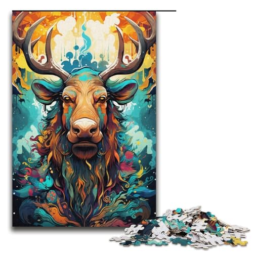 1000 teiliges Elch Puzzle zum Bemalen und Ausmalen für Erwachsene unmögliches Puzzle zum Stressabbau für Teenager ab 14 Jahren 1000 Teile (38 x 26 cm) von linghhiming