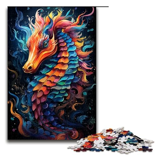 1000 teiliges Gemälde buntes Seepferdchen Kunst Puzzle für Kinder Holzpuzzle Heimkunst Dekor 1000 Teile (75 x 50 cm) von linghhiming