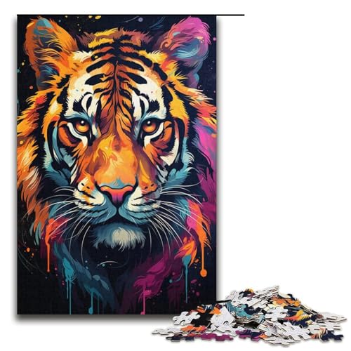 1000 teiliges Gemälde eines Wilden bunten Tigers Puzzle Geschenke Puzzles für Erwachsene Weihnachtswunschliste mit Weihnachtsmann für Teenager ab 14 Jahren 1000 Teile (38 x 26 cm) von linghhiming