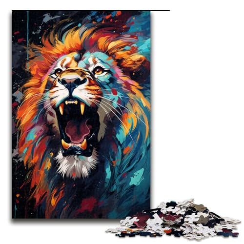 1000 teiliges Gemälde eines bunten Löwen Puzzles für Kinder Holzpuzzle Heimkunst Dekor 1000 Teile (75 x 50 cm) von linghhiming