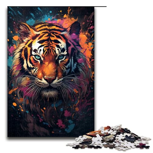 1000 teiliges Gemälde eines bunten Tiger Puzzles für Kinder Holzpuzzle Heimkunstdekor 1000 Teile (75 x 50 cm) von linghhiming