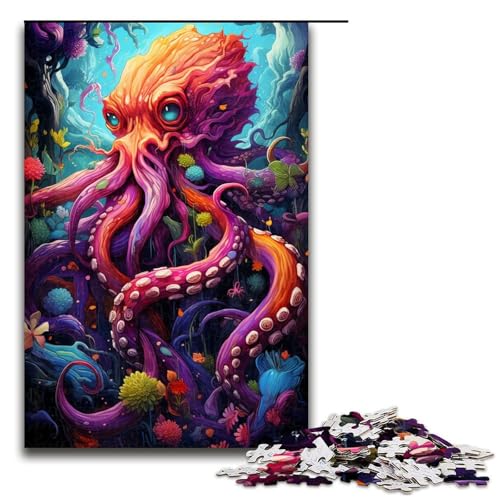 1000 teiliges Gemälde eines bunten Totenkopf Oktopus Puzzles für Erwachsene Holzpuzzle Familienspiele 1000 Teile (75 x 50 cm) von linghhiming