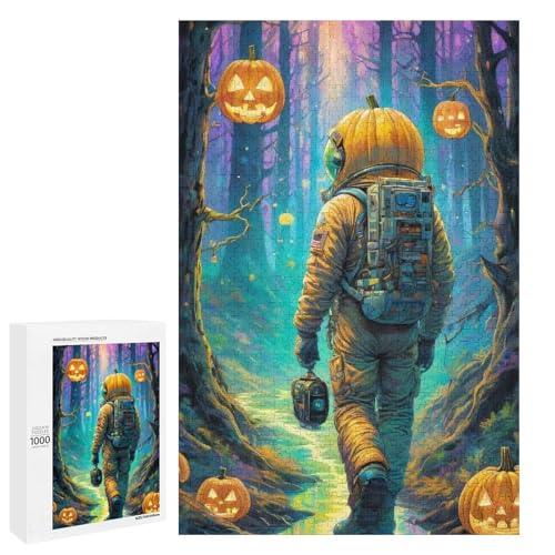 1000 teiliges Halloween Astronauten Puzzle für Kinder Holzpuzzle Heimkunstdekor (75 x 50 cm) von linghhiming