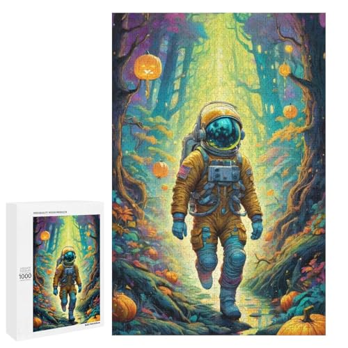 1000 teiliges Halloween Astronauten Puzzle für Kinder Holzpuzzle Heimkunstdekor (75 x 50 cm) von linghhiming
