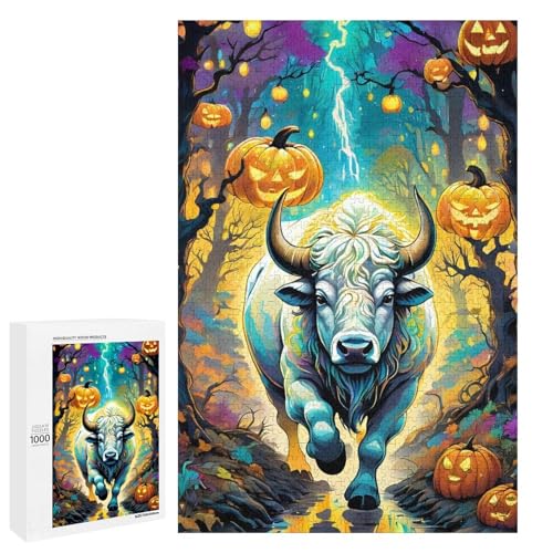 1000 teiliges Halloween Kuh Puzzle für Kinder Holzpuzzle Heimkunstdekor (75 x 50 cm) von linghhiming