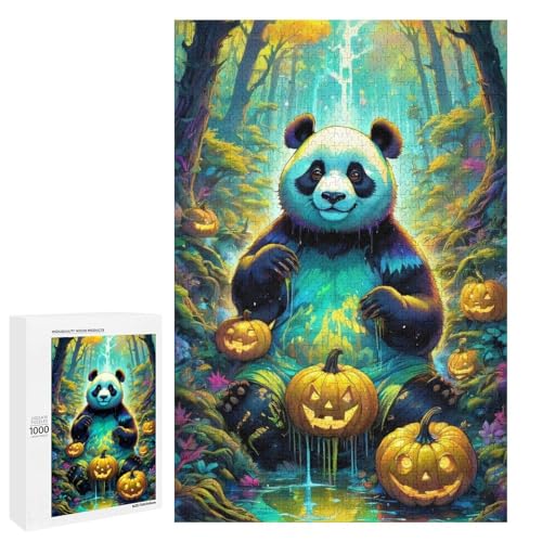 1000 teiliges Halloween Panda Puzzle für Kinder Holzpuzzle Heimkunstdekor (75 x 50 cm) von linghhiming