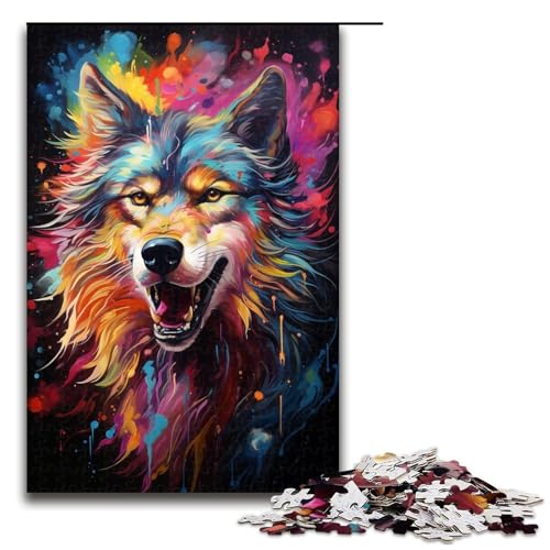 1000 teiliges Mal und Farb Wolf Puzzle für Erwachsene Holzpuzzle Familienspiele 1000 Teile (75 x 50 cm) von linghhiming