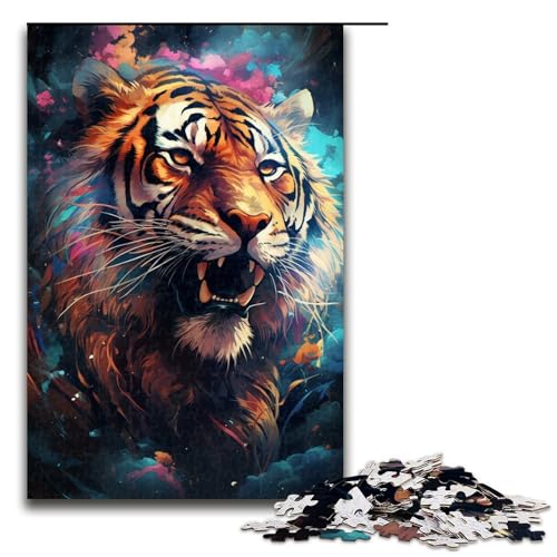 1000 teiliges Nebula Tiger's farbenfrohes psychedelisches Puzzle Geschenk Puzzle für Erwachsene Weihnachtswunschliste mit Weihnachtsmann für Teenager ab 14 Jahren 1000 Teile (75 x 50 cm) von linghhiming