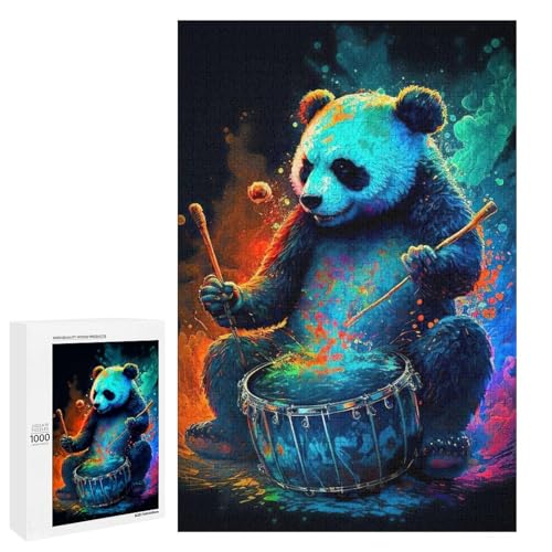 1000 teiliges Panda Spiel Trommel Puzzle für Erwachsene Holzpuzzle Familienspiele (75 x 50 cm) von linghhiming