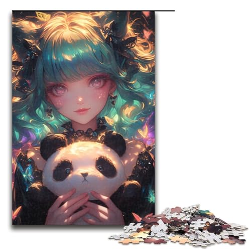 1000-teiliges Puzzle „Anime-Mädchen mit Panda“ Holzpuzzle Lernspiele Heimdekoration 1000 Teile (75 x 50 cm) von linghhiming