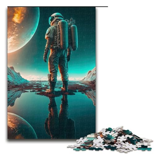 1000 teiliges Puzzle „Astronaut auf einem neuen Planeten für Erwachsene und Kinder Holzpuzzle pädagogisches Spielzeug zum Stressabbau (75 x 50 cm) von linghhiming