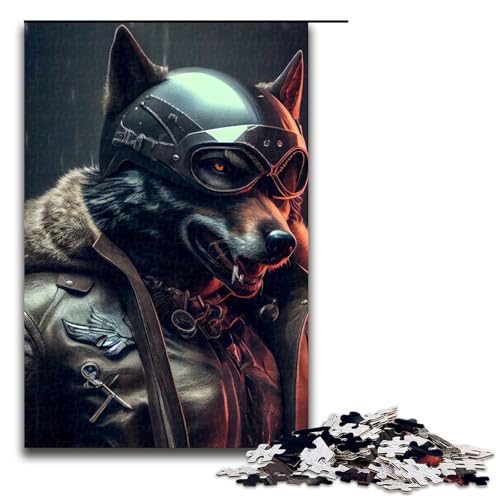 1000 teiliges Puzzle „Badass Black Wolf on Motor für Erwachsene und Kinder Holzpuzzle pädagogisches Spielzeug zum Stressabbau (75 x 50 cm) von linghhiming