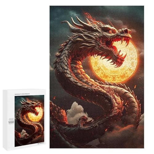 1000 teiliges Puzzle „Blutmonddrachen“ für Erwachsene runde Holzpuzzles für die ganze Familie (75 x 50 cm) von linghhiming