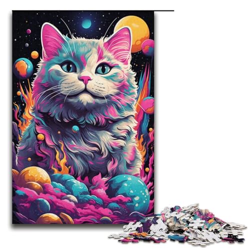 1000-teiliges Puzzle „Bunte Katze im Weltraum“ für Erwachsene Papierpuzzle anspruchsvolles Spiel 1000 Teile (38 x 26 cm) von linghhiming