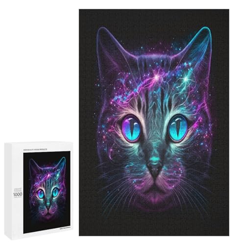 1000 teiliges Puzzle „Cosmic Cat“ für Erwachsene Holzpuzzle anspruchsvolles Spiel 75 x 50 cm von linghhiming