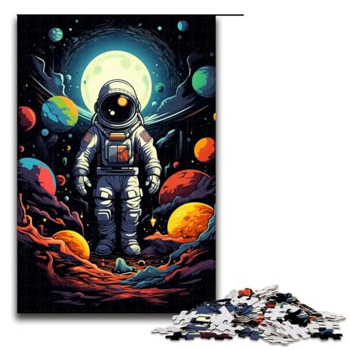 1000 teiliges Puzzle Alien Astronaut im Weltraum Holzpuzzle für Erwachsene und Kinder pädagogisches Spielzeug zum Stressabbau Puzzle 1000 Teile (75 x 50 cm) von linghhiming