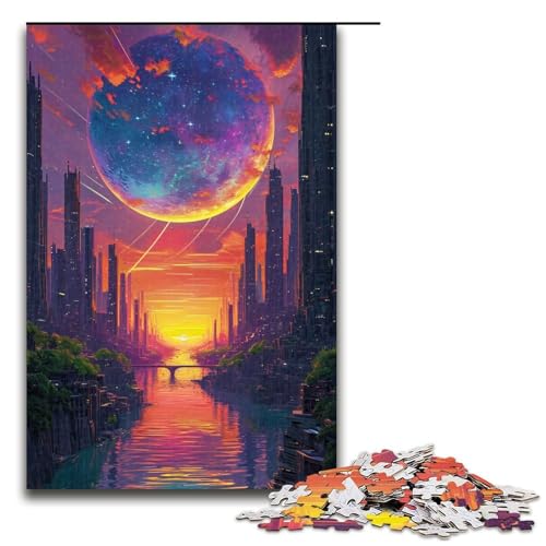 1000 teiliges Puzzle Alien Stadtbild Puzzle für Erwachsene Holzpuzzle Familienspiele 1000 Teile (75 x 50 cm) von linghhiming