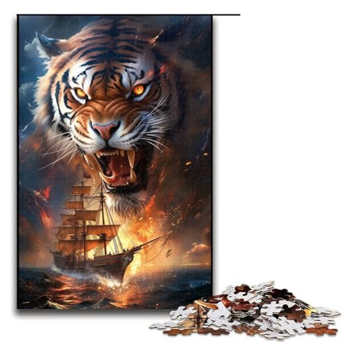 1000-teiliges Puzzle Anime-Art-Tiger-Puzzle für Erwachsene Holzpuzzle anspruchsvolles Spiel 1000 Teile (75 x 50 cm) von linghhiming