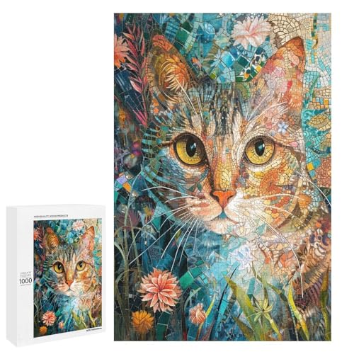 1000 teiliges Puzzle Art Cat Puzzle für Erwachsene Holzpuzzle Herausforderndes Spiel 75x50cm von linghhiming