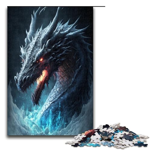1000-teiliges Puzzle Art Ice Dragon Puzzle für Erwachsene Holzpuzzle anspruchsvolles Spiel 1000 Teile (75 x 50 cm) von linghhiming