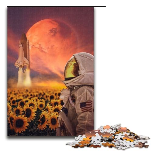 1000 teiliges Puzzle Astronaut Sonnenblume Puzzle für Erwachsene Holzpuzzle anspruchsvolles Spiel (75 x 50 cm) von linghhiming