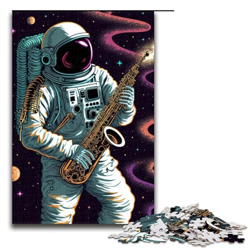1000 teiliges Puzzle Astronauten Saxophon Puzzle für Erwachsene und Kinder Holzpuzzle pädagogisches Spielzeug zum Stressabbau (75 x 50 cm) von linghhiming