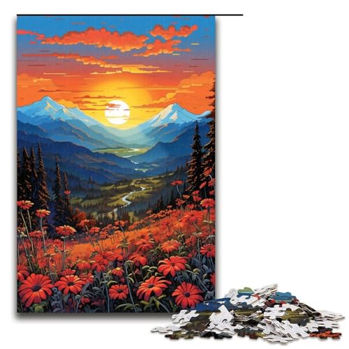 1000 teiliges Puzzle Berglandschaft mit Wildblumen Holzpuzzle Lernspiele Heimdekoration 1000 Teile (75 x 50 cm) von linghhiming