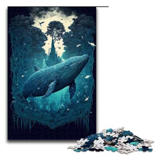 1000 teiliges Puzzle Blauwal im Dschungel für Erwachsene Holzpuzzle anspruchsvolles Spiel 75 x 50 cm von linghhiming