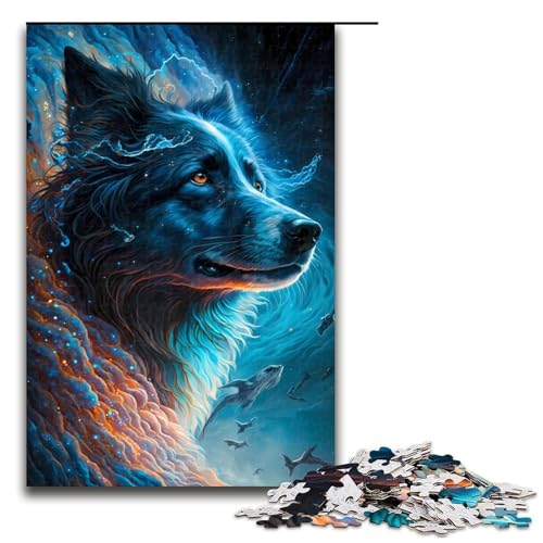 1000 teiliges Puzzle Border Collie Dog für Erwachsene Holzpuzzle anspruchsvolles Spiel (75 x 50 cm) von linghhiming