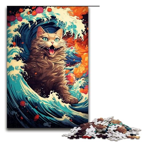 1000-teiliges Puzzle Bunte Fantasie-Katze Holzpuzzle für Erwachsene und Kinder pädagogisches Spielzeug zum Stressabbau Puzzle 1000 Teile (75 x 50 cm) von linghhiming