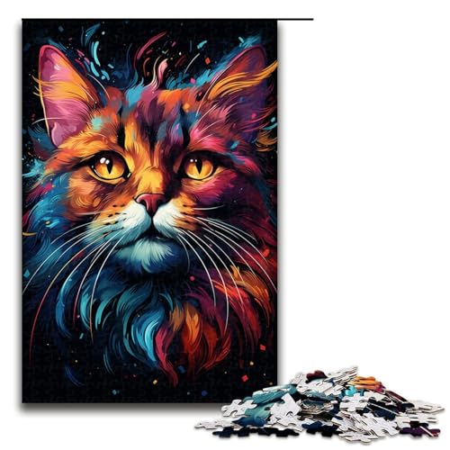 1000-teiliges Puzzle Bunte Fantasie-Katzen-Puzzles Holzpuzzles Lernspiele Heimdekoration 1000 Teile (75 x 50 cm) von linghhiming