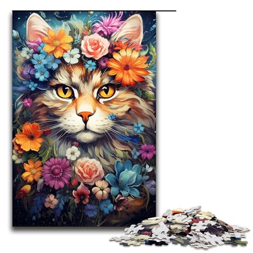 1000-teiliges Puzzle Bunte Fantasie-Katzen-Puzzles Holzpuzzles Lernspiele Heimdekoration 1000 Teile (75 x 50 cm) von linghhiming