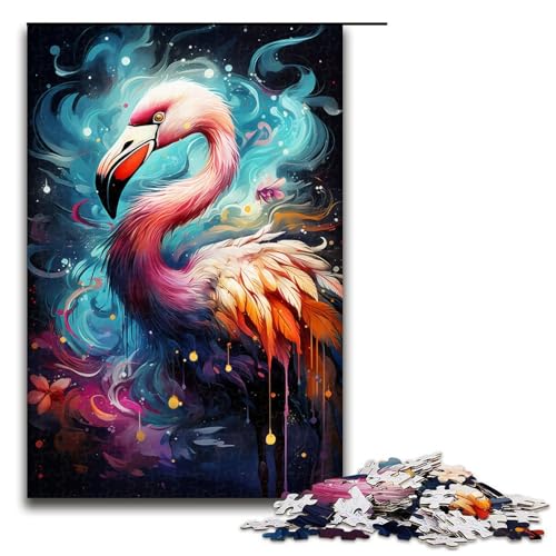 1000 teiliges Puzzle Bunte Flamingos malen Puzzles für Erwachsene Holzpuzzle Familienspiele 1000 Teile (75 x 50 cm) von linghhiming