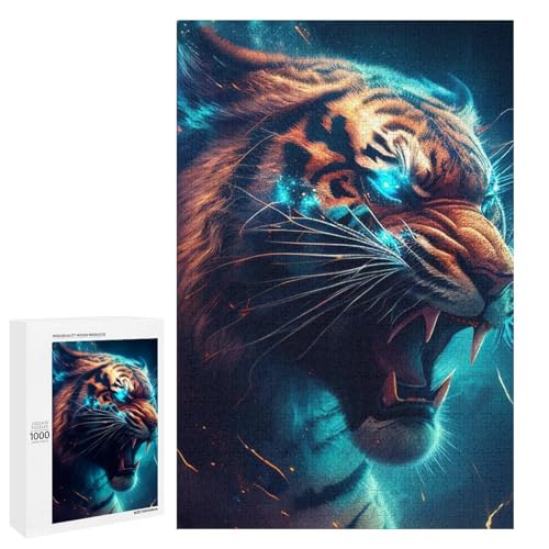 1000 teiliges Puzzle Der brüllende Tiger für Erwachsene und Kinder Holzpuzzle pädagogisches Spielzeug zum Stressabbau (75 x 50 cm) von linghhiming